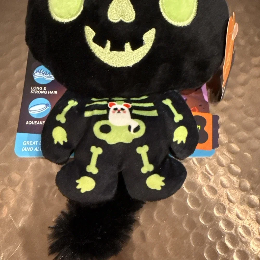 Bark Squeak It Dog Toy Halloween Black CAT Scan Kitty Squeaker Crinkle Mouse